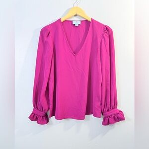 CeCe Women's V-Neck Tie Sleeves Blouse, color Pink, size Small